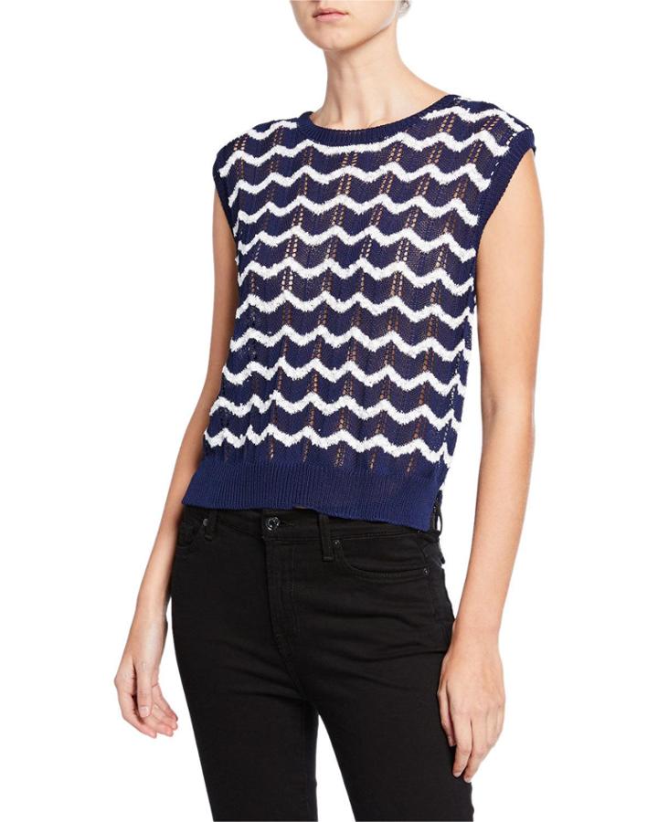 Wavy Striped Knit Pullover Vest