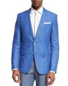 Plaid Linen-cotton Sport Coat, Blue