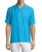 Silk-blend Twill Sport Shirt, Breezy Blue