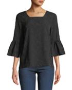 Square-neck Floral Matelasse Blouse With Bell
