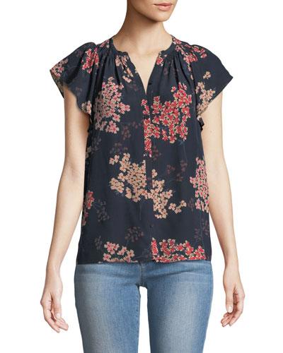 Phlox Floral-georgette Button-front Blouse