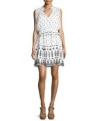 Sleeveless Embroidered 2-in-1 Poplin Dress, White