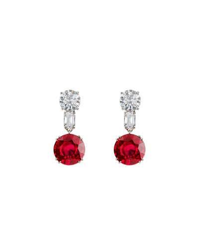 Mixed-cut Clear & Ruby-hued Crystal Drop Earrings