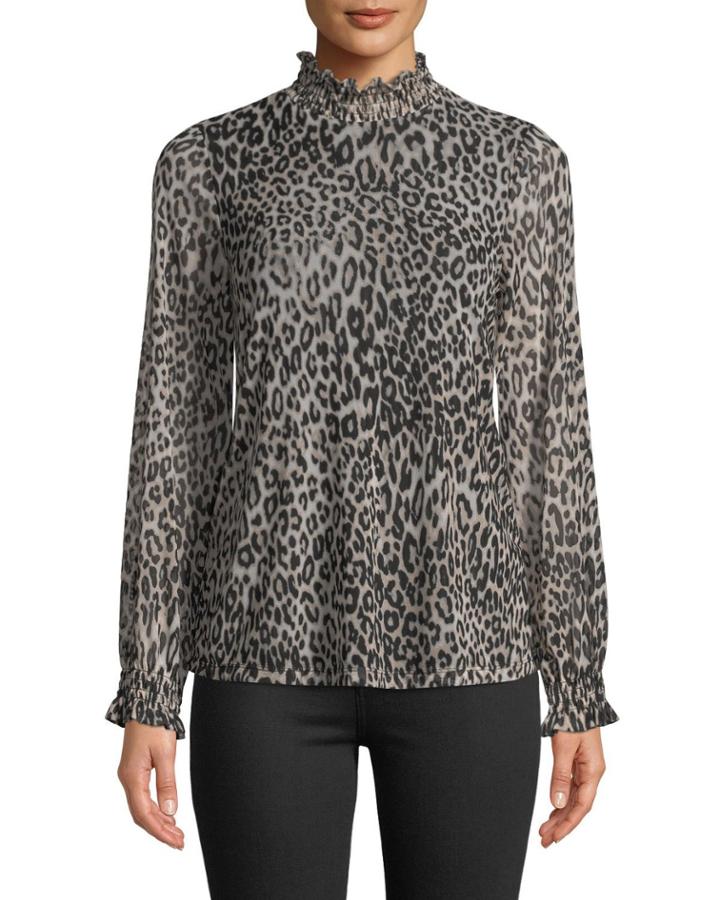Mock-neck Leopard-print