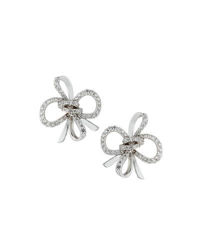 14k White Gold Diamond Bow Earrings