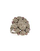 Mixed Diamond & Pink Tourmaline Floral Ring