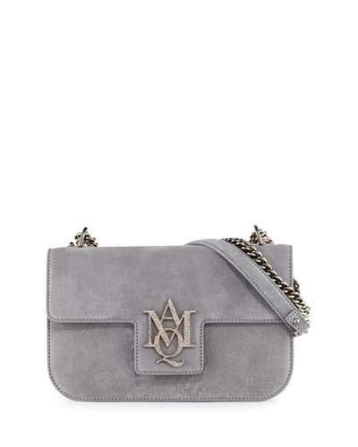 Insignia Suede Chain Satchel Bag, Gray