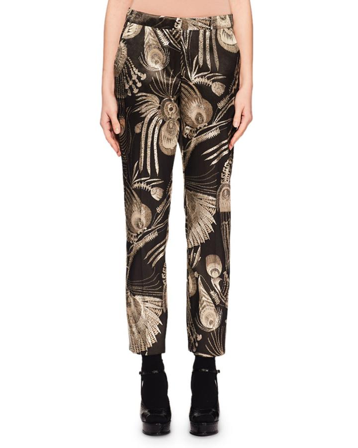 Mid-rise Straight-leg Cropped Metallic-jacquard Pants