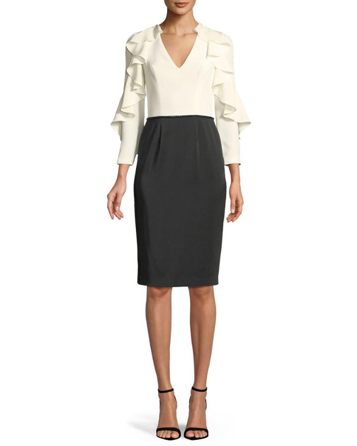 Tuxedo Ruffle-sleeve Cocktail Dress