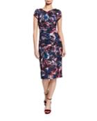 Floral-print Cap-sleeve Ruched