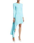 Long-sleeve Asymmetric-drape Interlock Jersey Dress