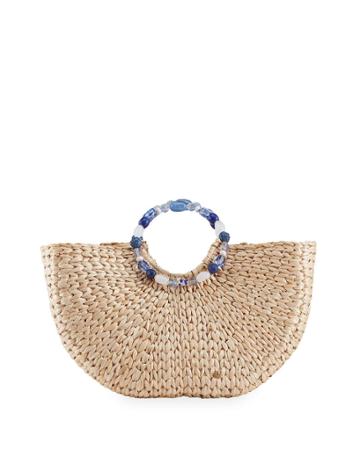 Woven Jeweled Top Handle Bag