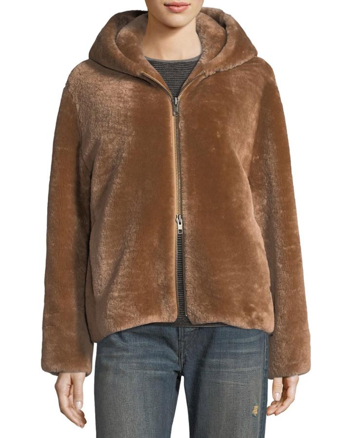 Shearling Long-sleeve Hoodie Coat