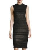 Metallic-knit Mock-neck Dress, Black