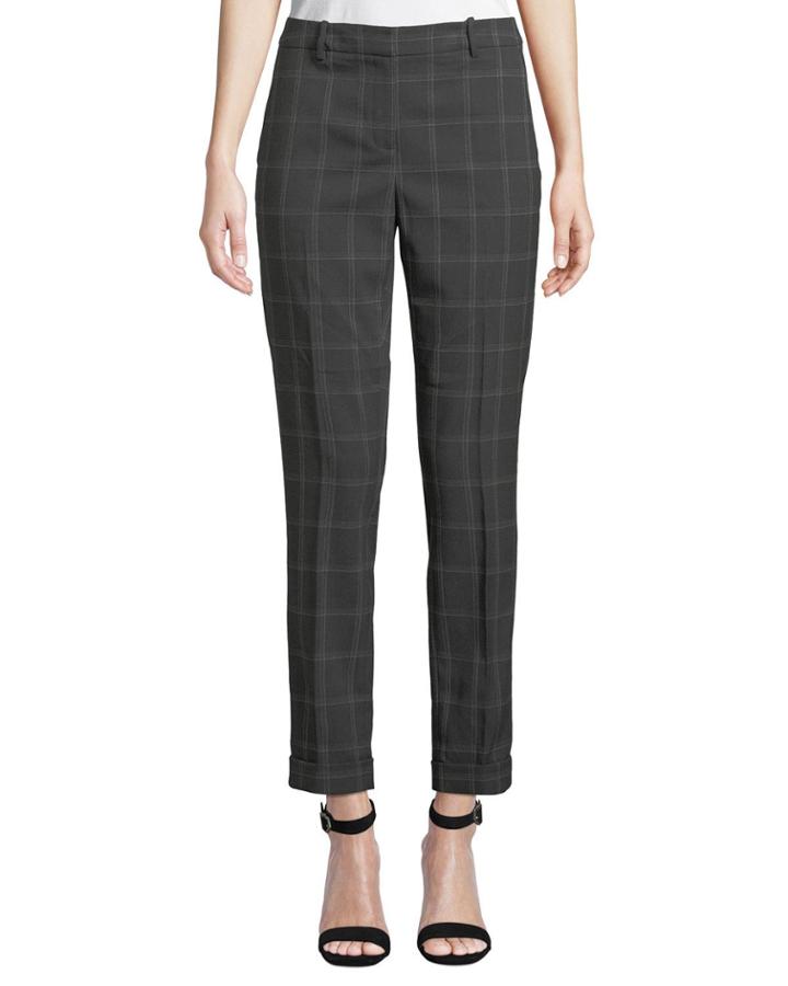Plaid Straight-leg Cropped Pants