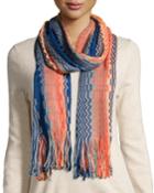 Missoni Knit Scarf W/zigzag Print, Blue/orange Multi, Women's, Blue/org
