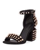 Abby Studded Suede Tilt-heel City Sandal (rose-tone Hardware)
