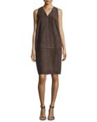 Sleeveless V-neck Suede Shift Dress,