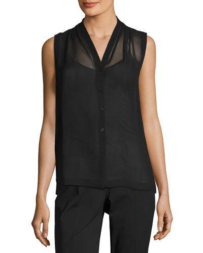 Gia Sheer Sleeveless Blouse, Navy