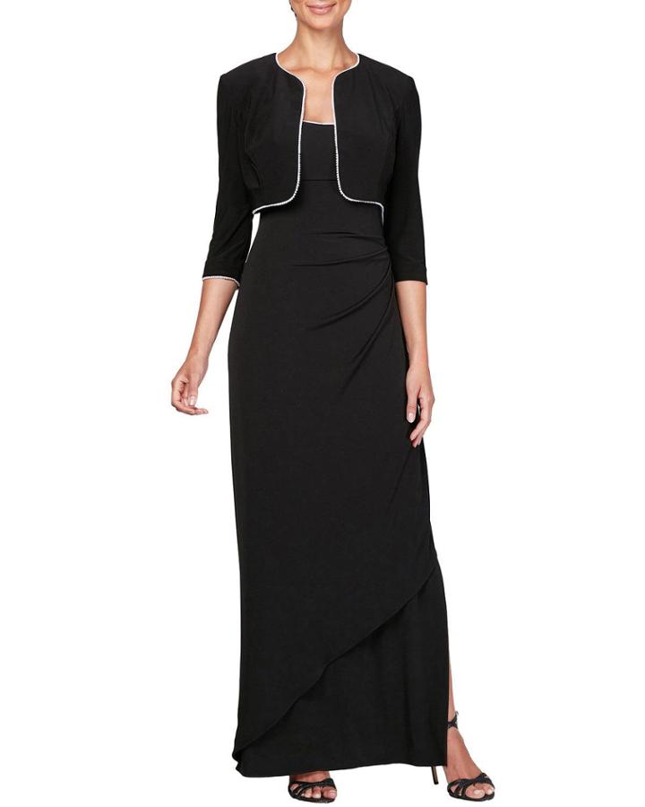 Sleeveless Gown W/ Pearly-trim Bolero Jacket