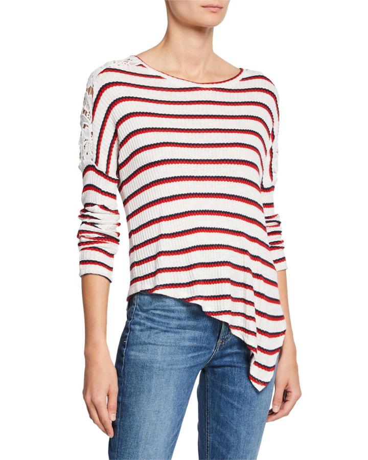 Bleecker Striped Top With Lace Shoulder Detail