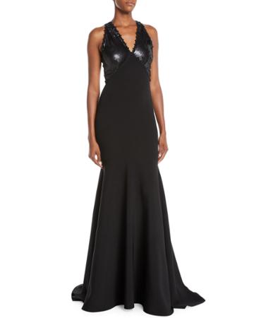 V-neck Trumpet Gown W/