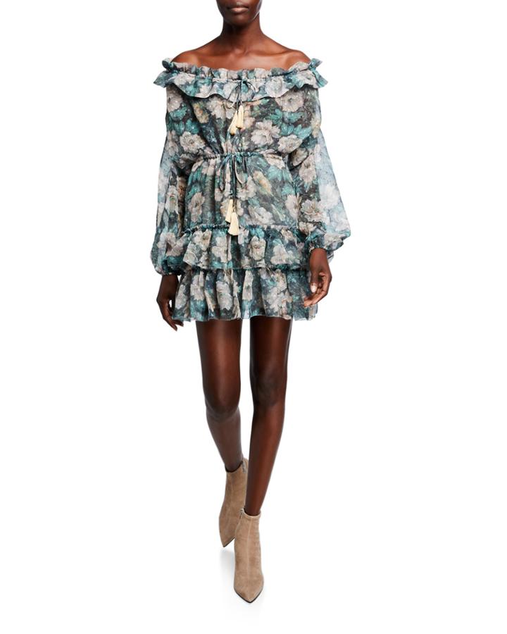 The Emerald Floral Print Tassel-tie