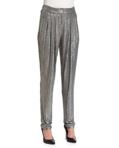 Pleated-front Paillette Pants,