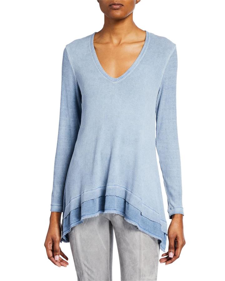 Tactile Ribbed Knit High-low Top