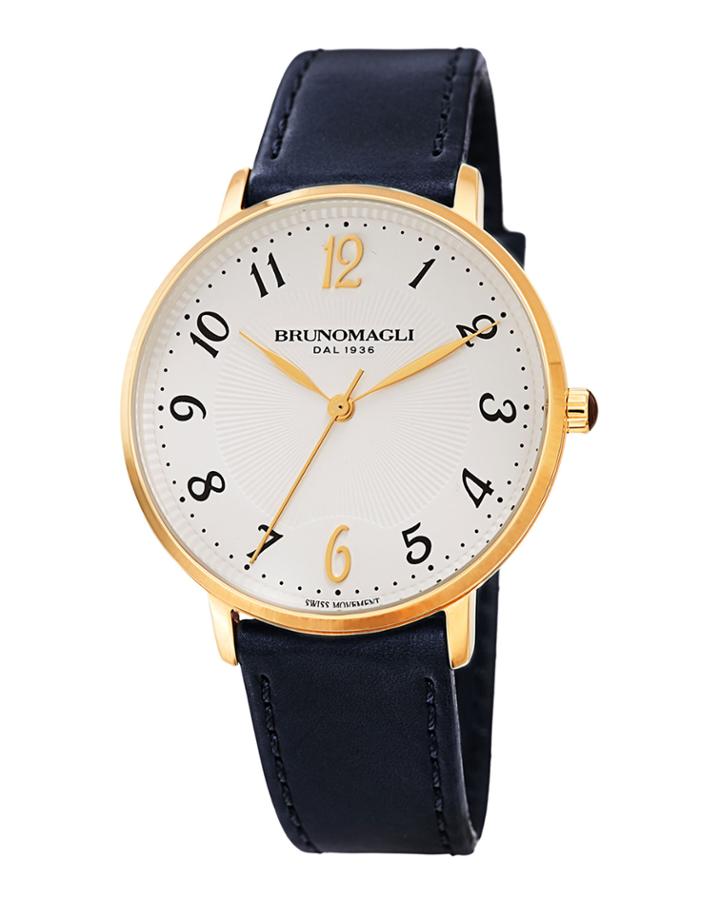 36mm Roma 1221 Leather Watch, Dark Blue/gold