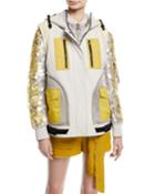 Zip-front Colorblock Hip-length Cotton Vest