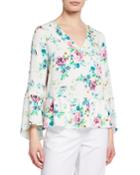 Floral-print V-neck Bell-sleeve Top