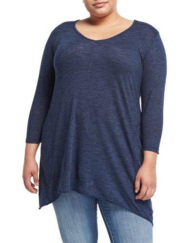 3/4-sleeve Jersey Slub Tunic, Blue,