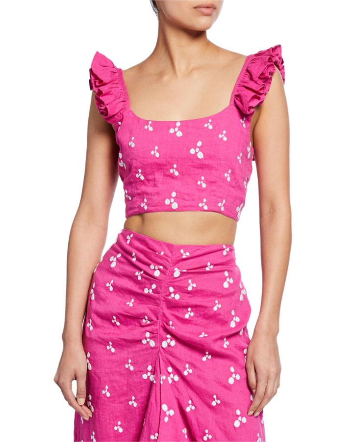 Coney Cold-shoulder Ruffle Crop Top