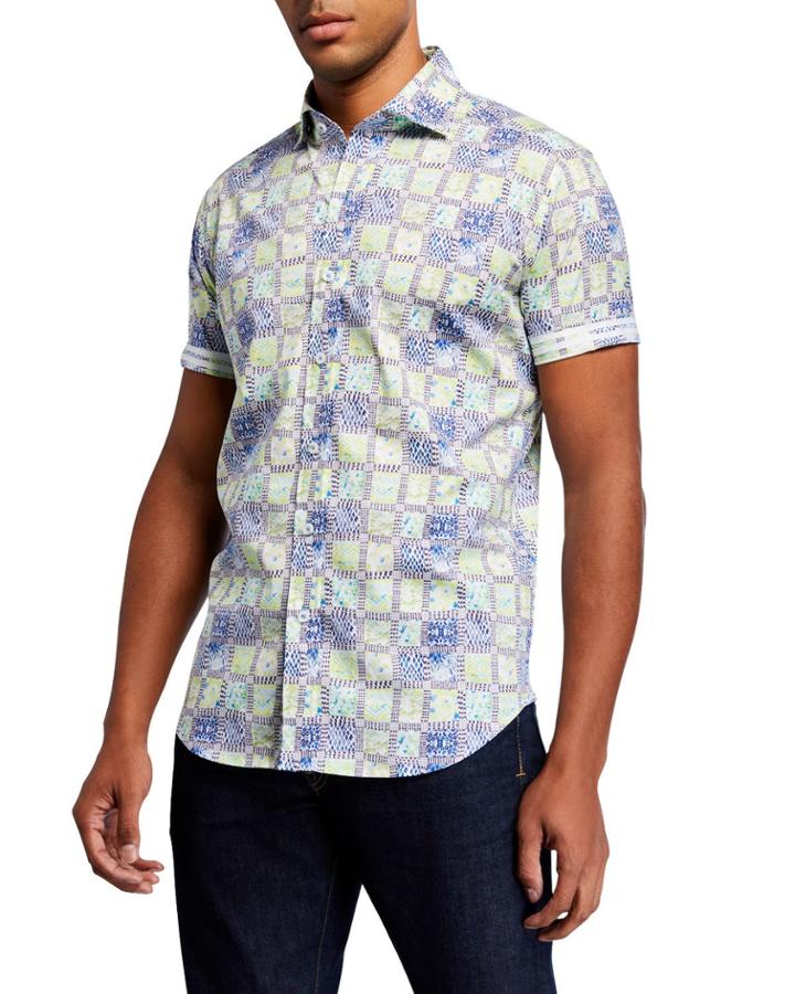 Men's Galleon Square Patchwork Print Short-sleeve