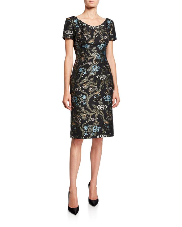 Cap-sleeve Floral Jacquard