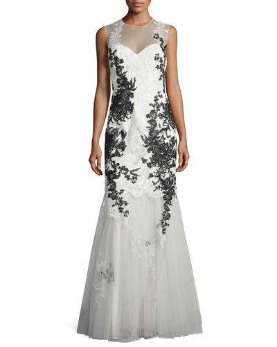 Sleeveless Illusion Lace Applique