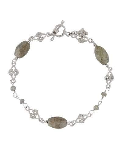 Labradorite & Diamond Scroll Bracelet