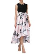 Two-tone Print Embellished High-low Party Dress