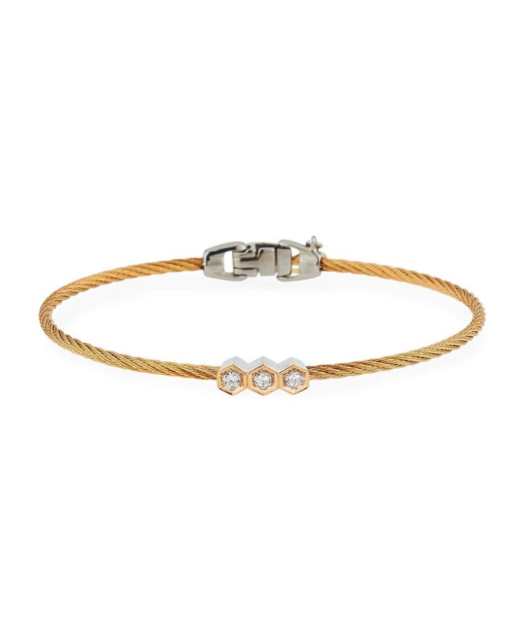 18k Rose Gold & Stainless Steel 3-diamond Cable Bracelet
