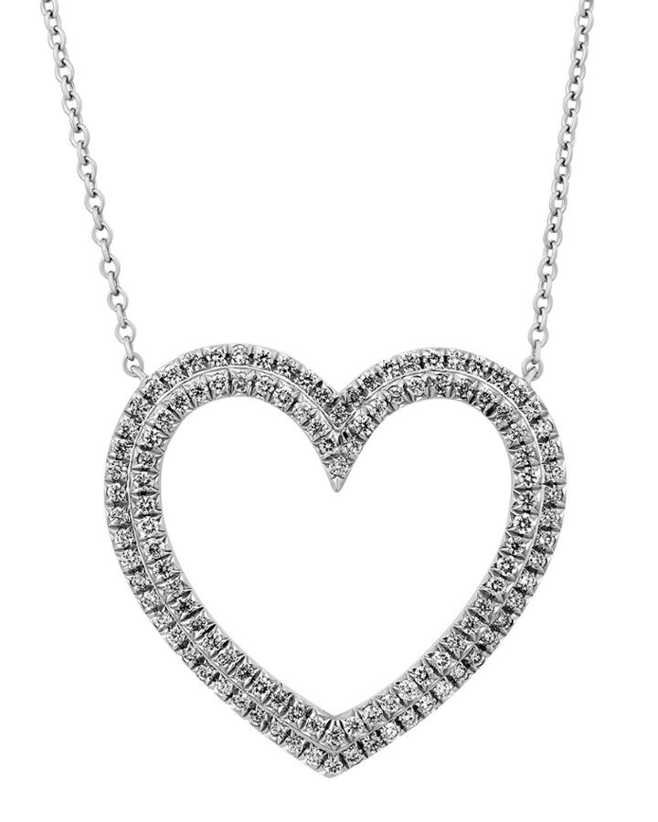 Estate Platinum Open Heart Diamond Necklace