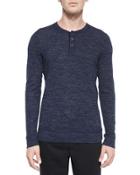 Wool-blend Long-sleeve Henley Tee, Blue