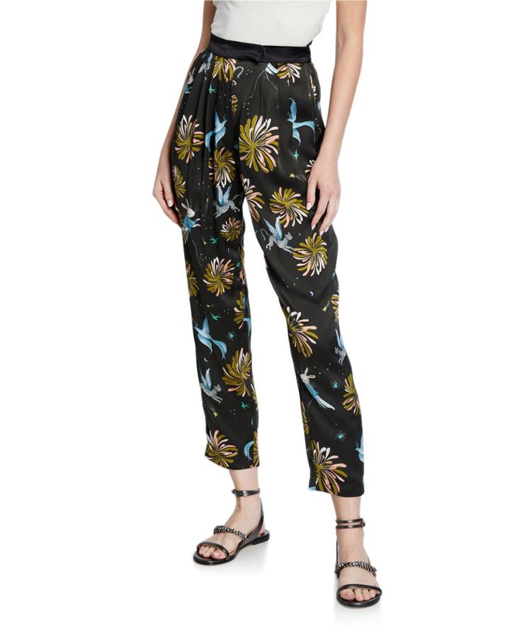 Printed Satin Ankle Pants