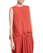 Pleated Sleeveless Asymmetric
