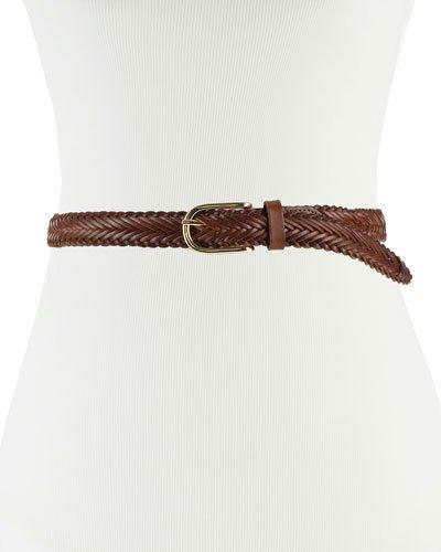 Herringbone Braided Leather Belt, Tan