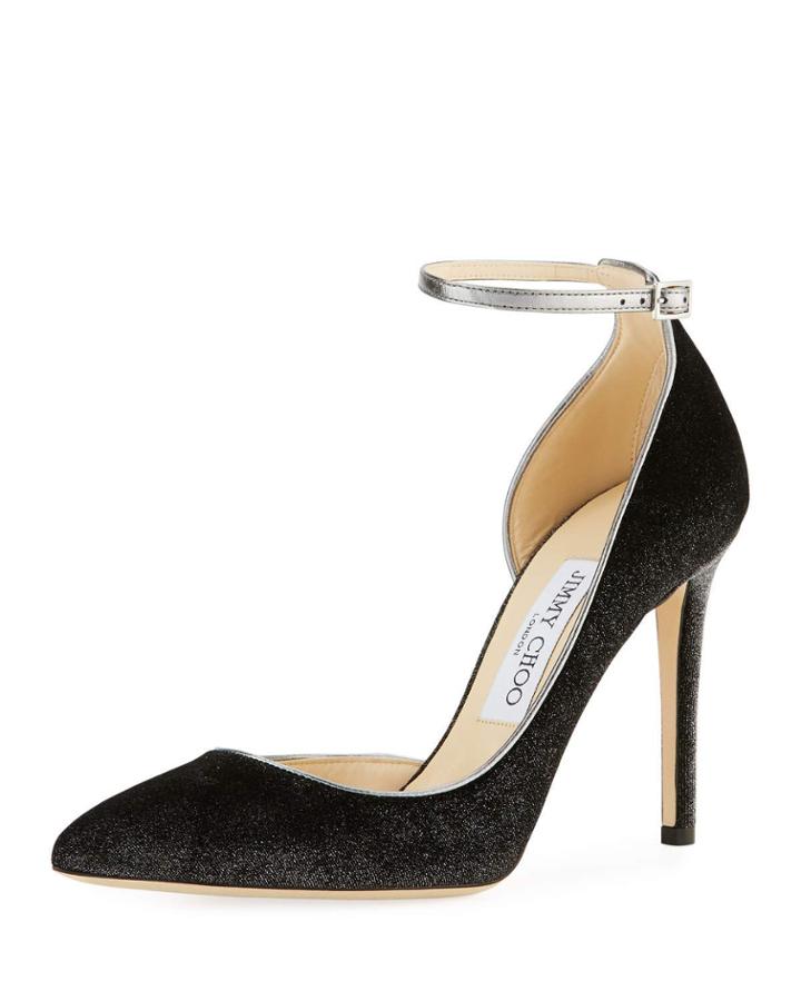 Lucy Metallic Velvet Ankle-wrap Pump