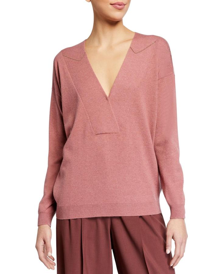 Cashmere Deep V-neck Long-sleeve