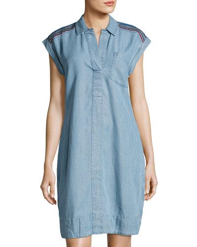 Cap-sleeve Topstitch Denim Dress