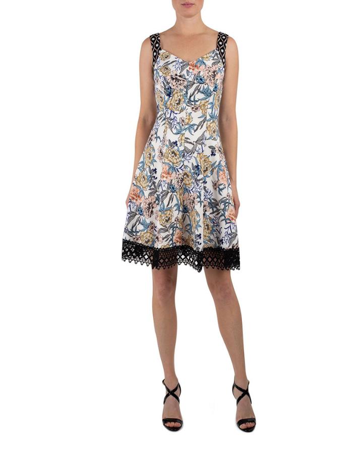 Floral-print Scuba Crochet Hem Fit-&-flare Dress