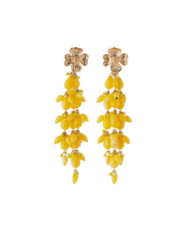 Linear Flower Drop Earrings, Yellow